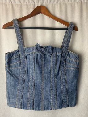 Marc Jacobs Blue Denim Bustier Crop Top Bow Coquette Feminine 10